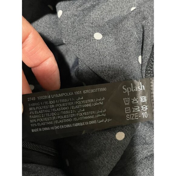 Women's Black Polka Dot Jumpsuit By Splash Size 10 With Deep V-Neck & Wide Legs - Picture 10 of 16